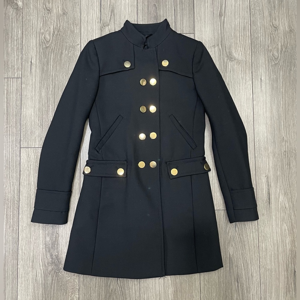 NWT‎ Zara Black Military Style Coat Jacket Gold Buttons Size Small
